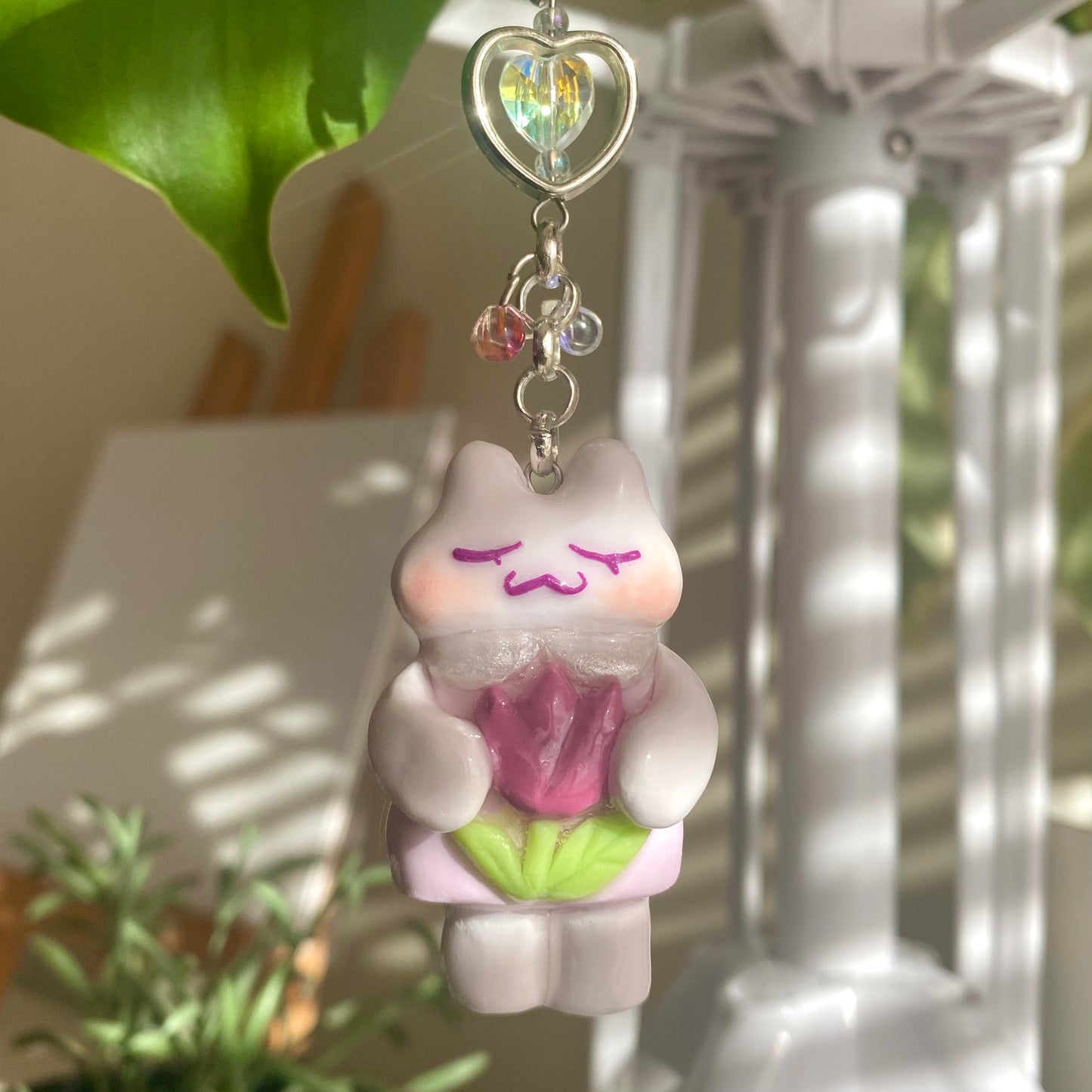 Sleepy Tulip Moss Polymer Clay Keychain